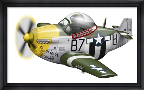 Framed Cartoon illustration of a P-51 Mustang Print