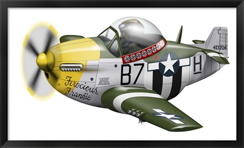 Framed Cartoon illustration of a P-51 Mustang Print