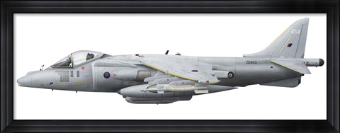 Framed Illustration of a British Aerospace Harrier GR9 aircraft Print