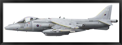 Framed Illustration of a British Aerospace Harrier GR9 aircraft Print