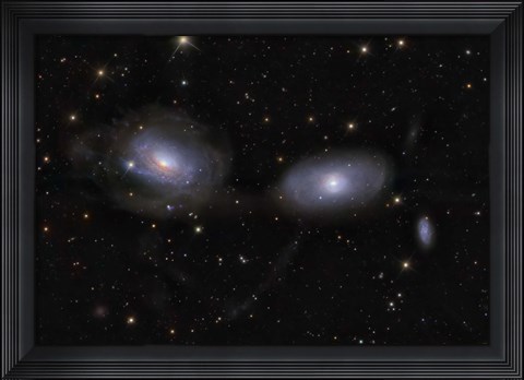 Framed Gravitionaly distorted Galaxies NGC 3169 and NGC 3166 Print