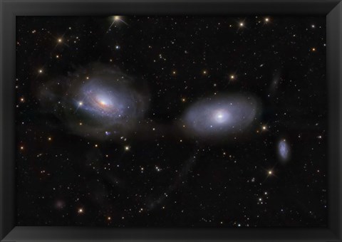 Framed Gravitionaly distorted Galaxies NGC 3169 and NGC 3166 Print