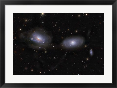 Framed Gravitionaly distorted Galaxies NGC 3169 and NGC 3166 Print