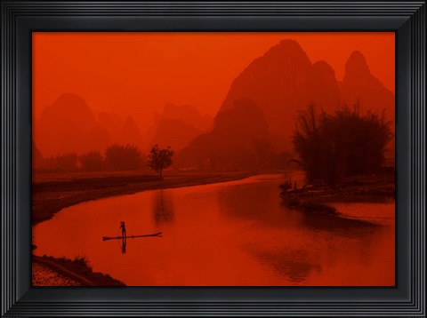 Framed Limestone Mountains, Li River Fishermen, Yangshou, Guilin, China Print