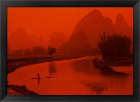 Framed Limestone Mountains, Li River Fishermen, Yangshou, Guilin, China Print