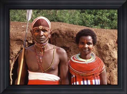 Framed Maasai Couple in Traditional Dress, Kenya Print