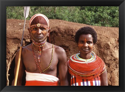 Framed Maasai Couple in Traditional Dress, Kenya Print