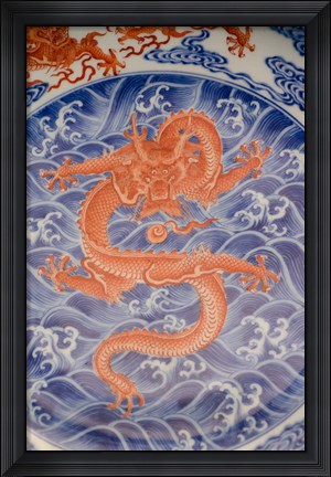 Framed Large plate with dragon and cloud design, Shanghai, China Print