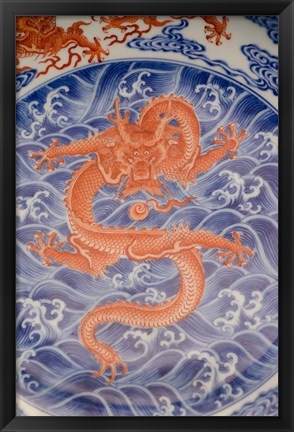 Framed Large plate with dragon and cloud design, Shanghai, China Print