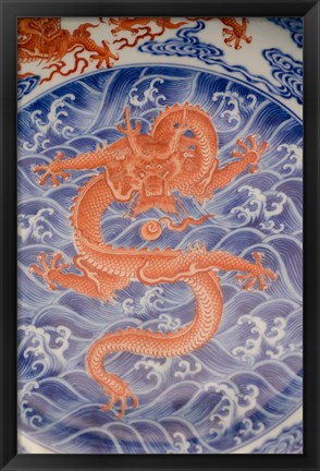 Framed Large plate with dragon and cloud design, Shanghai, China Print