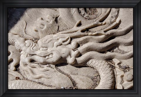 Framed Marble dragon statue, Forbidden City, Beijing, China Print
