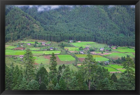 Framed Houses and Farmlands in the Phobjikha Valley, Bhutan Print