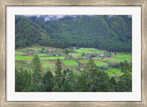 Framed Houses and Farmlands in the Phobjikha Valley, Bhutan Print