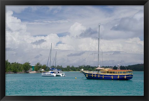 Framed Indian Ocean, Seychelles, Praslin, Sailboats Print