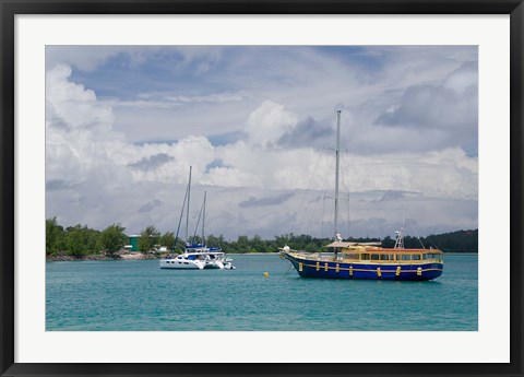 Framed Indian Ocean, Seychelles, Praslin, Sailboats Print