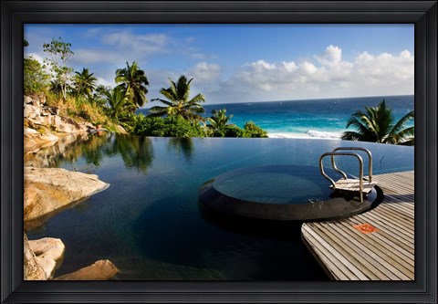 Framed Infinity pool at resort on Fregate Island, Seychelles Print