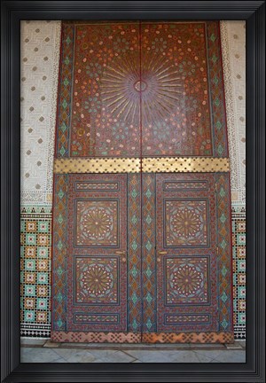 Framed Morocco, Casablanca. Royal Palace, Harem doors Print