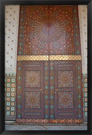 Framed Morocco, Casablanca. Royal Palace, Harem doors Print