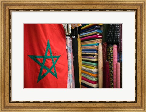Framed Moroccan Flag, The Souqs of Marrakech, Marrakech, Morocco Print