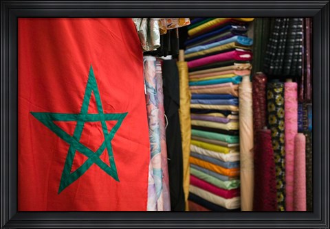 Framed Moroccan Flag, The Souqs of Marrakech, Marrakech, Morocco Print