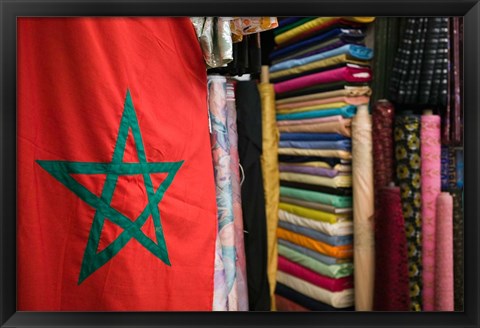 Framed Moroccan Flag, The Souqs of Marrakech, Marrakech, Morocco Print