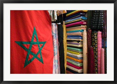 Framed Moroccan Flag, The Souqs of Marrakech, Marrakech, Morocco Print