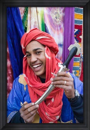 Framed Moroccan Souvenir Seller, Ait Benhaddou, South of the High Atlas, Morocco Print