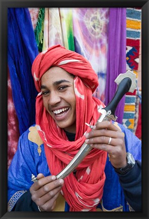 Framed Moroccan Souvenir Seller, Ait Benhaddou, South of the High Atlas, Morocco Print