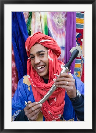 Framed Moroccan Souvenir Seller, Ait Benhaddou, South of the High Atlas, Morocco Print