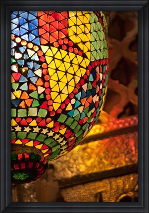 Framed Lamp in antique shop, Marrakech, Morocco Print