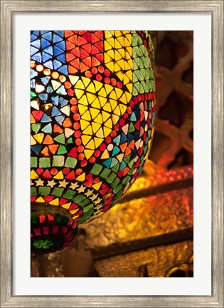 Framed Lamp in antique shop, Marrakech, Morocco Print