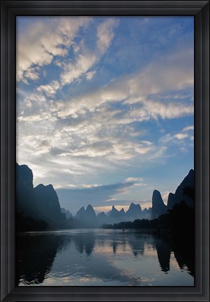 Framed Li River and Karst Peaks at sunrise, China Print