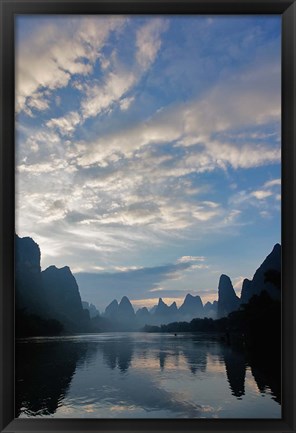 Framed Li River and Karst Peaks at sunrise, China Print