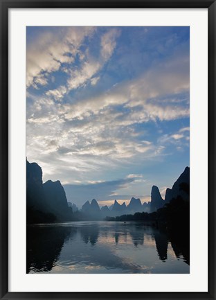 Framed Li River and Karst Peaks at sunrise, China Print