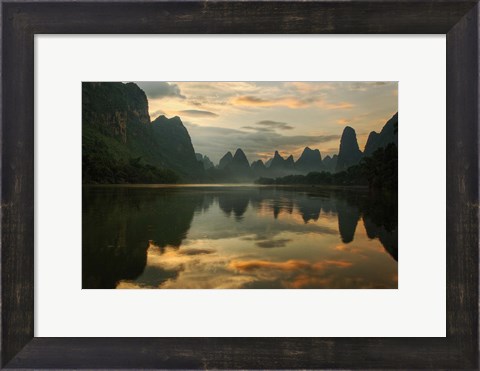 Framed Li River and karst peaks at sunrise, Guilin, China Print
