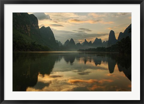 Framed Li River and karst peaks at sunrise, Guilin, China Print