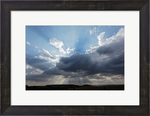 Framed Light beams  through clouds, Maasai Mara, Kenya Print