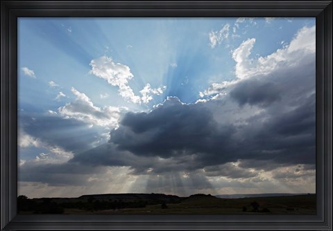 Framed Light beams  through clouds, Maasai Mara, Kenya Print