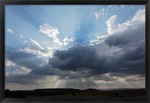 Framed Light beams  through clouds, Maasai Mara, Kenya Print