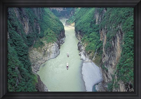 Framed Landscape of Daning River through Steep Mountains, Lesser Three Gorges, China Print