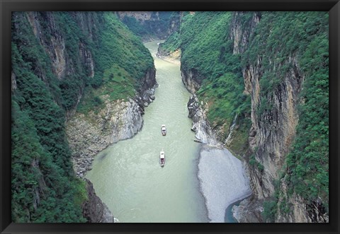 Framed Landscape of Daning River through Steep Mountains, Lesser Three Gorges, China Print