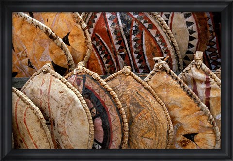 Framed Kenya. Handmade Masai shields at a roadside market Print