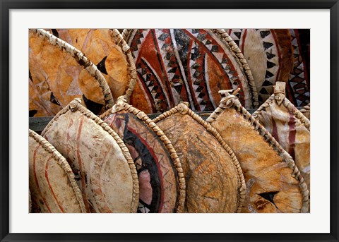 Framed Kenya. Handmade Masai shields at a roadside market Print