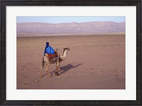 Framed Man in Traditional Dress Riding Camel, Morocco Print