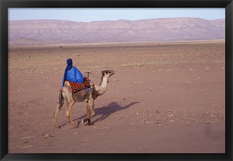 Framed Man in Traditional Dress Riding Camel, Morocco Print