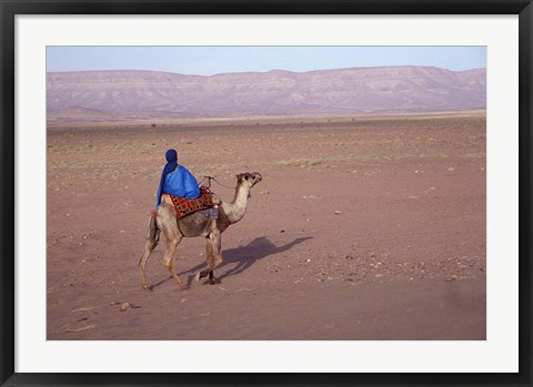 Framed Man in Traditional Dress Riding Camel, Morocco Print