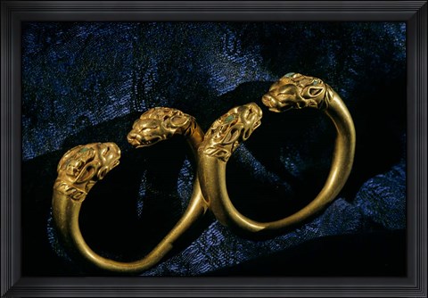Framed Horned Lion Head Bracelets, Gold Artifacts From Tillya Tepe Find, Six Tombs of Bactrian Nomads Print