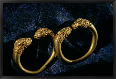 Framed Horned Lion Head Bracelets, Gold Artifacts From Tillya Tepe Find, Six Tombs of Bactrian Nomads Print