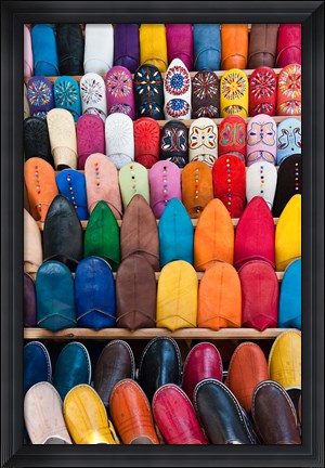 Framed Leather slippers, Medina Fes, Middle Atlas, Morocco Print