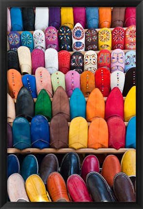 Framed Leather slippers, Medina Fes, Middle Atlas, Morocco Print